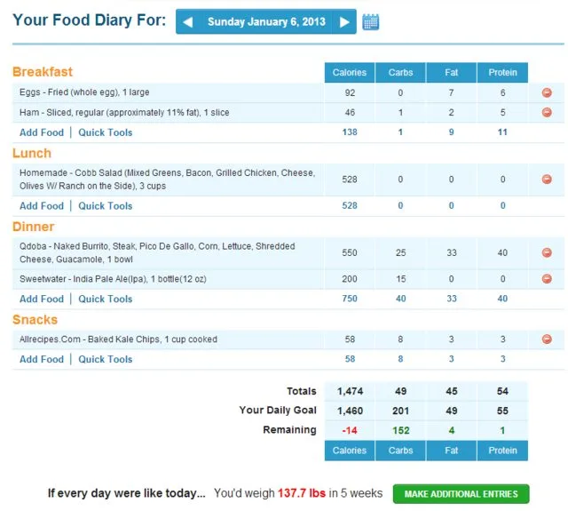 My Fitness Pal's Food Diary