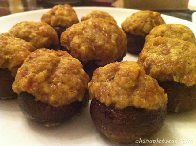 A Healthy Super Bowl Snack: Sausage Stuffed Baby Portobello Mushrooms