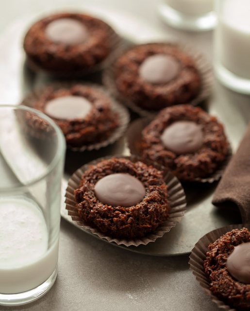 Dark Chocolate Macaroon Thumbprint Cookies