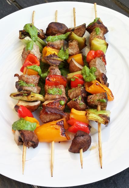 Beef Shish Kabobs with Cilantro Pesto • Oh Snap! Let's Eat!