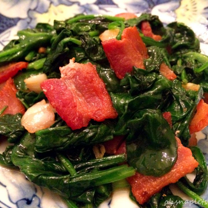 Spinach with Bacon and Garlic Stir Fry
