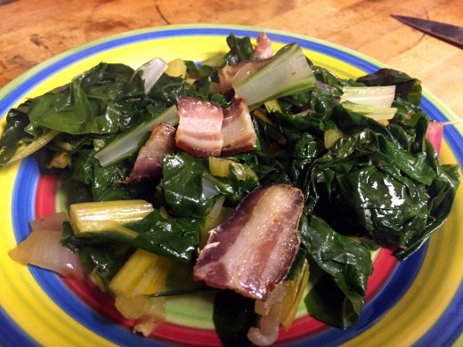 Paleo Mess Of Greens With Bacon With Chard Collards Or Mustard Greens 520x390 