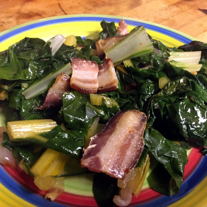 Paleo Mess of Greens with Bacon (with Chard, Collards or Mustard Greens)