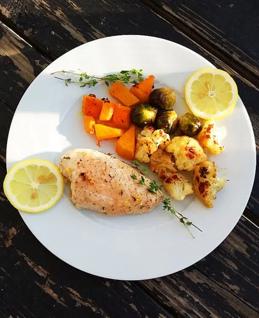 Roasted Lemon-Thyme Chicken with Fall Veggies