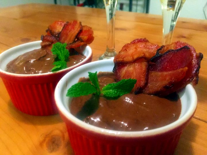 Mexican Chocolate Pudding with Bacon Hearts