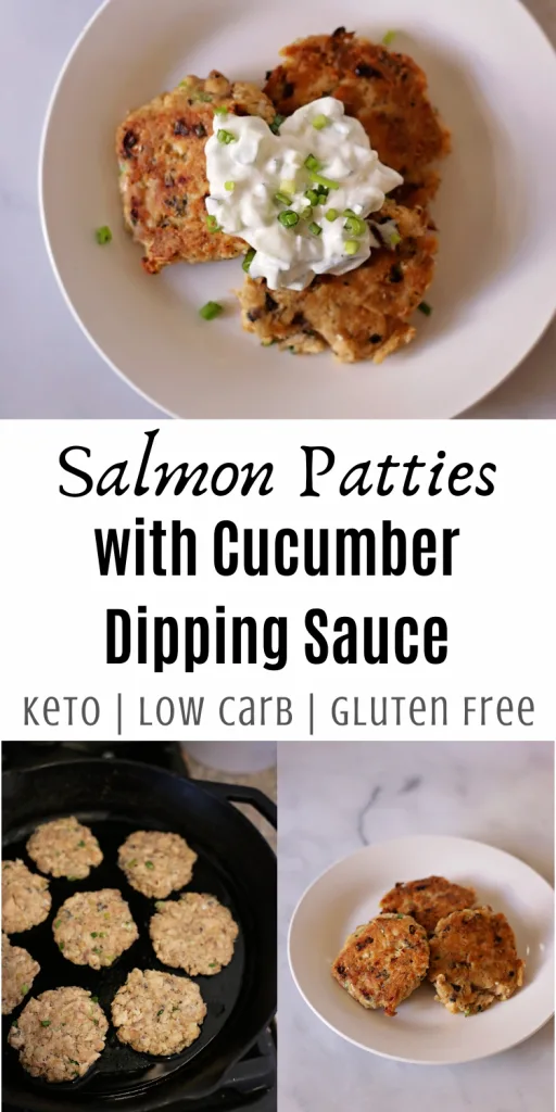 keto salmon patties with cucumber dipping sauce