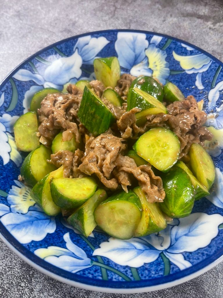 Beef cucumber stir fry