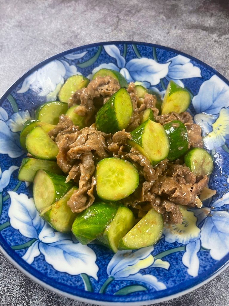 Beef cucumber stir fry